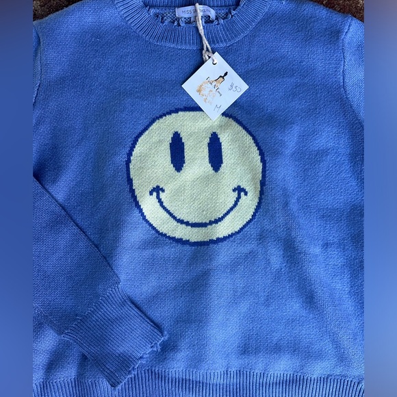 Miss Sparkling Smiley Face boho sweater NWT M* - Picture 2 of 6